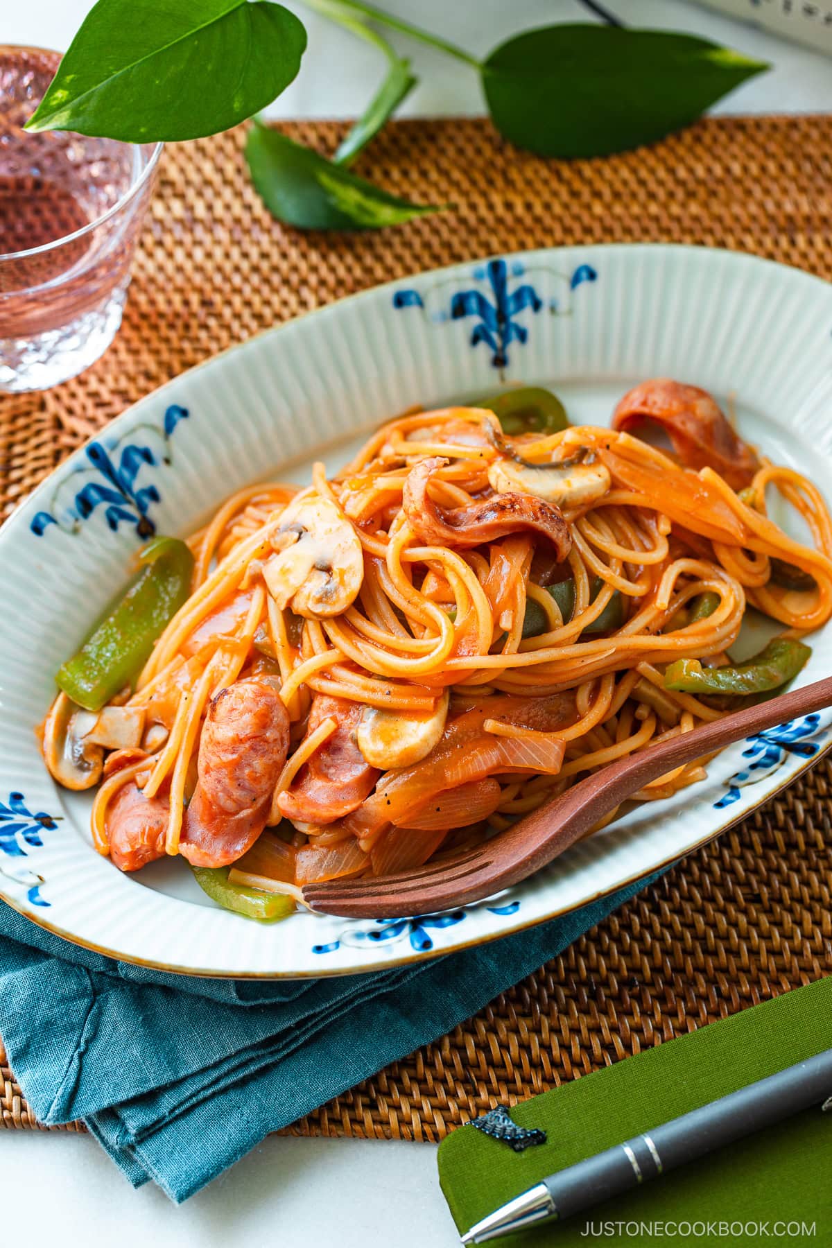 An oval plate containing Napolitan (Japanese Ketchup Spaghetti).