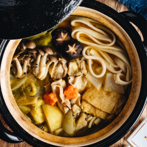 Hoto noodle soup in the Japanese donabe pot.