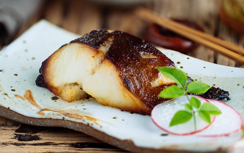 A plate containing Miso Cod.