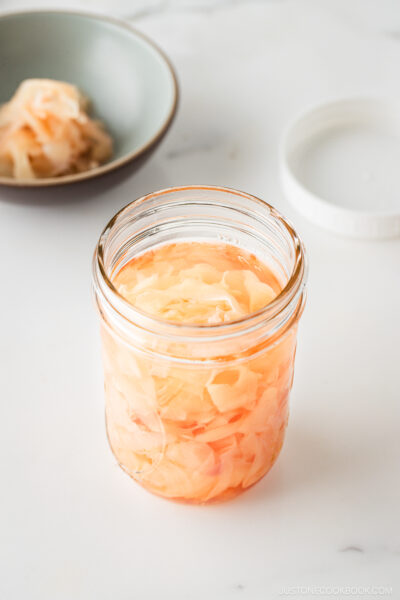 Pickled Sushi Ginger is presented in a glass jar.