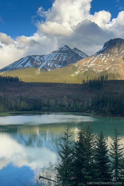 scenery of mountain peaks and lake